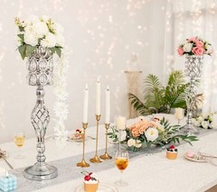 24in Wedding Centerpieces for Tables, 2pcs Silver Metal Diamond Crystal Weddi…