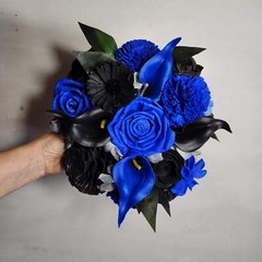 Royal Blue Black Rose Calla Lily Sola Bridal Wedding Bouquet Accessories