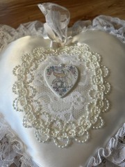 Precious Moments Heart Shaped Ring Bearer Pillow with Lace Trim for Wedding