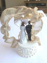 Vintage Wedding Cake Topper Bride Groom Lace Bell Lace