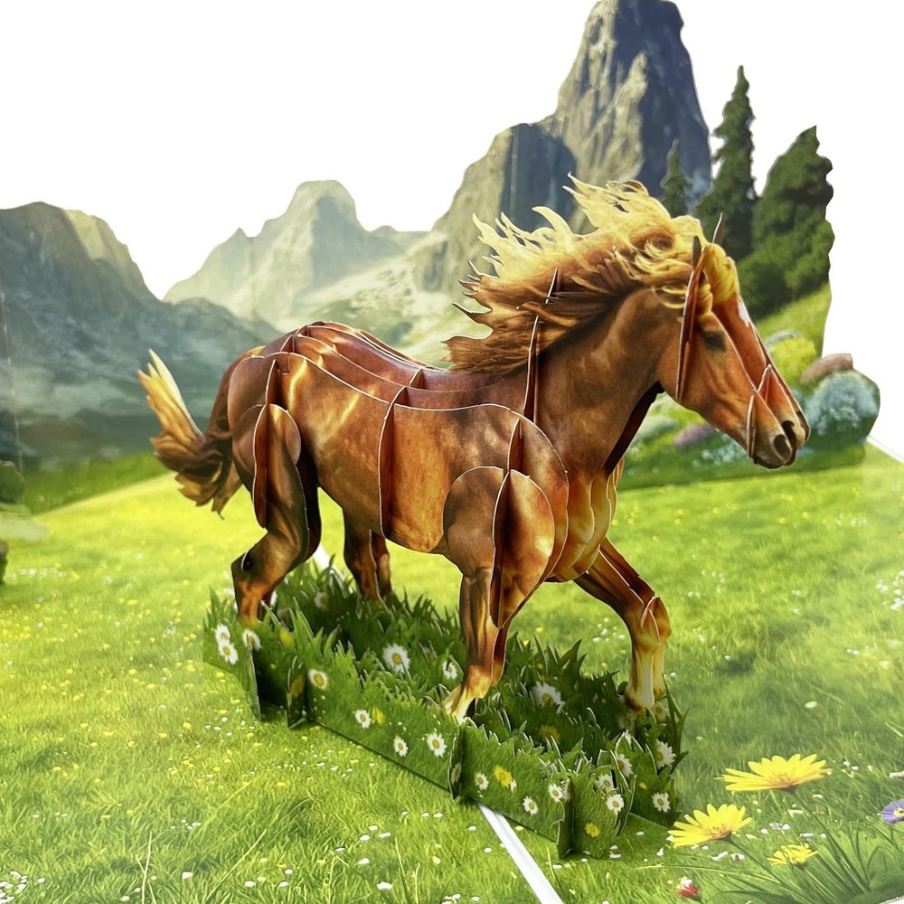 3D Horse Popup Card – Handmade Animal-Themed Paper Art for Birthday, Annivers…