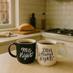 Mr Right Mrs Always Right Coffee Mugs Gifts Ideas for Couples, Black/White
