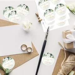 White Floral Thank You for Celebrating with us Stickers | 2 inch | Gold Foil |