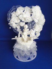 New Elegant Cherub & Lovebirds Ornate Crystal Look Heart Wedding Cake top #383