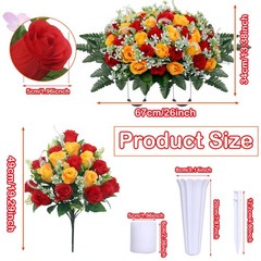LOSFOTBO 3pcs Headstone Flowers Saddle for Tombstone,Cemetery Red Yellow