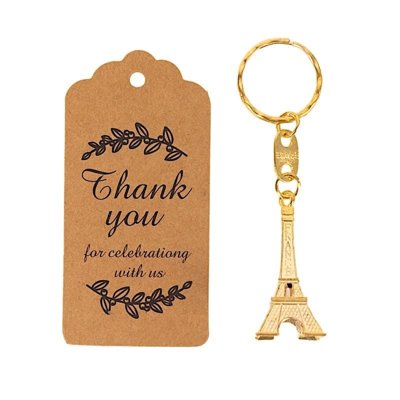 Balsa Circle 10 Gold Eiffel Tower 4 in Plastic Keychains with Thank 2″,