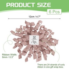 6 Pcs 4 Inch Grosgrain Curly Bows for Gift Wrapping Self-Adhesive Deep Pink