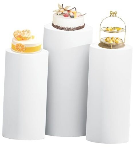 White Cylinder Stand Cover Spandex Cylinder Pedestal Cover Set of 3 Pure White