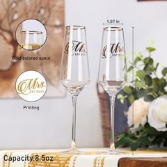 Mr and Mrs Champagne Glasses Set of 2, Long Stem Wedding Champagne Flutes 202…