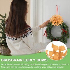 6 Pcs 4 Inch Grosgrain Curly Bows for Gift Wrapping Self-Adhesive Ribbon Yellow