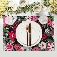 Happy Valentine’s Day Placemats Set of 4 Valentine 18x12inch Flowers Heart