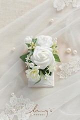 Lings Moments Pocket Boutonniere for Groom Groomsmen, Prom Homecoming White