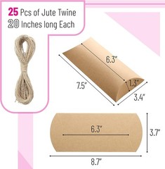 Mr. Pen Kraft Pillow Boxes, 6.3×3.4×1.3 in, 25 Pack with Jute Twines, Brown, NEW