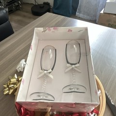 Decorated Gold Rim Champagne Flutes Set of 2 with Bow for Wedding