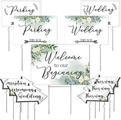 11 Pcs Wedding Direction Signs with Stakes, Wedding Welcome Signs Arrow Shaped W