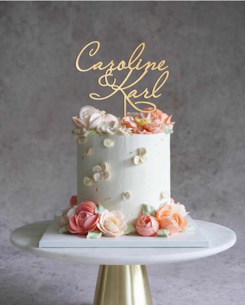 Brown Wedding Cake Toppers Personalized Name Mirror Bride Groom Mr Mrs Initials