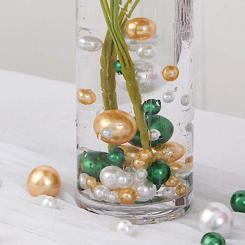200 Assorted GREEN GOLD Faux PEARL BEADS Vase Fillers DIY Crafts Party Event