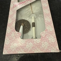 Vintage Hortense B Hewitt Co White Feather Pen w/Brass Colored Base Wedding Set