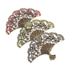 3Pcs Chinese Fan Brooch Pins Multi Color Zinc Alloy for Wedding and Party