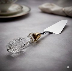 Mikasa Cake Pie Server 14” Stainless Steel Beveled Lucite Handle Gold Bolster