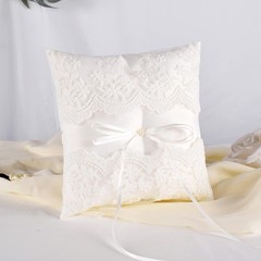 Wedding Ring Pillow, Lace Pearl Ivory Ring Bearer Cushion for Wedding Party |…