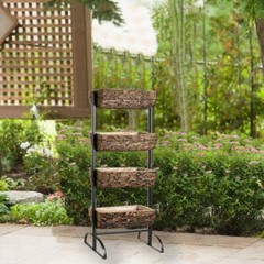 Black Brown 4 Tier METAL STAND Natural Wood PLANTER BOXES Party Home Decorations