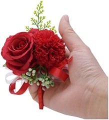 2 Pack Silk Flower Wrist Corsage & Boutonniere Set for Wedding Decor Red 3″