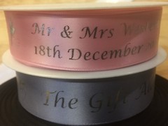 25mm Personalised Printed Ribbon Double Satin Wedding Anniversary Cake, Flowers
