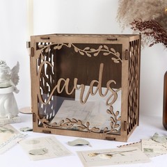Brown Wooden Wedding Card Box Window Decorations Reception Money Gift Box