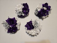 Wedding Bouquet Set Of 18, Bridal Bouquets Corsages Boutonnieres Purple Silver