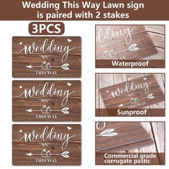 Lesnala 3Pcs Double Sided Wedding this Way Sign 14.2 x 8.5 inches, Brown-3PCS