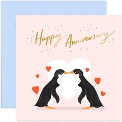 Old English Co. Happy Anniversary Cute Penguin Card – Romantic Animal Couple …