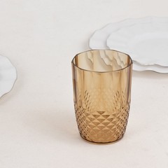 6 AMBER GOLD 16 oz Crystal Cut Plastic DRINKING GLASSES Party Events Home