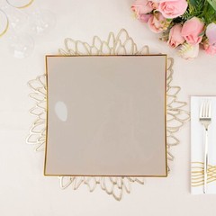 10 TAUPE 10″ Square Concave Plastic Salad Dinner PLATES Gold Rim Party Events