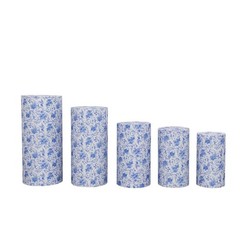 5 WHITE BLUE Fitted Spandex Cylinder Display Stand Covers with Floral Print