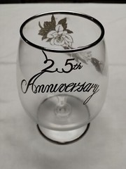 25th Wedding Anniversary Stemmed Glass Large Fishbowl Goblet Silver Design Trim