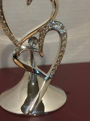 2010 Studio His & Hers Wedding Cake Topper 886705 Double Heart Silver Rhinestone