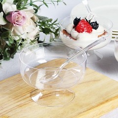 24 CLEAR 6 oz Crystal Plastic Footed Dessert CUPS SPOONS Party Event Decorations