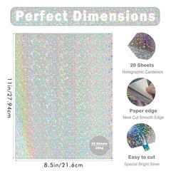 Erilano Holographic Silver Cardstock 8.5x11inch/20Sheets,