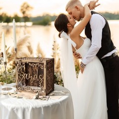 Brown Wooden Wedding Card Box Window Decorations Reception Money Gift Box