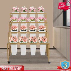 4-tier Flower Holder Flower Display Stand with 16 Pieces Buckets Metal PP