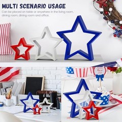 3 PCS Patriotic Wooden Star Sign Table Decor 4th of July 1 PACK, 3 PCS