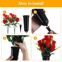Tigeen 6 Sets Father’s Day Cemetery Flowers with Grave Vase 12 Bunches Red