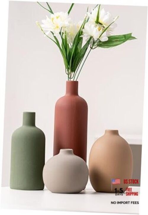 Ceramic Flowers Vase Set of 4, Elegant Multicolor Home Red/Green/Brown