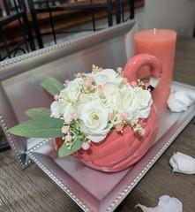 Wedding Centerpiece, Flamingo Table Decor with Bouquet of White Mini Roses