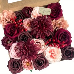 Artificial Flowers Medium Size, Red/Pink Roses – Wedding Flowers/Decor, box