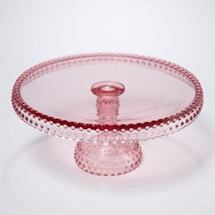 L E Smith Vtg Pink Hobnail Scalloped Pedestal Cake Plate Stand 11″dia