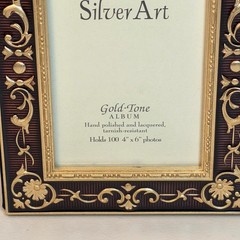 Godinger Silver Art Baroque Gold Tone Red Brown Epoxy 4×6 Photo Album 100 Photos
