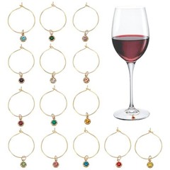 14Pcs 14 Colors Golden Wine Glass Charm, Flat Round Wine Glass Charm,