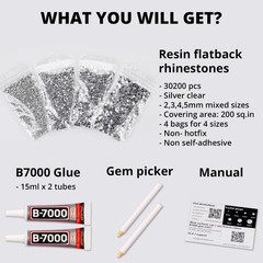 30200Pcs Silver Clear Rhinestones for Bedazzling, Mixed Sizes 2,3,4,5mm Flatb…